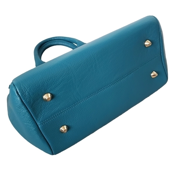 Onna Ehrlich Leather Satchel Bag Gold Details Jewel Teal Tone Like New - Picture 5 of 15